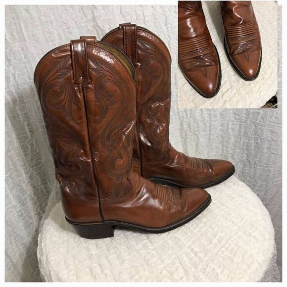 Dan Post Vtg Leather Cowboy Boots Size 8.5 - Picture 1 of 10